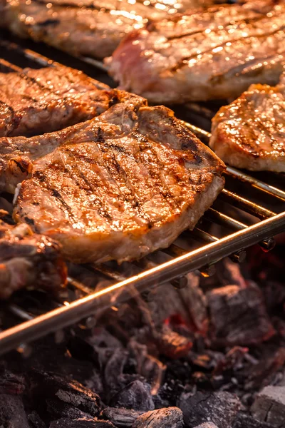 Grilled steak with fire toasted — Stock Photo, Image