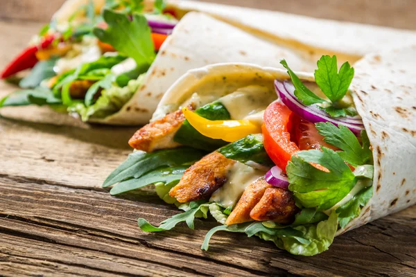 Kebab in a pancake with vegetables — Stock Photo, Image