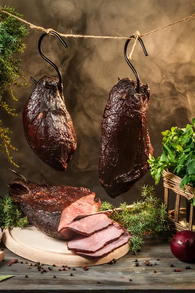 Delicious smoked homemade ham cooked — Stock Photo, Image