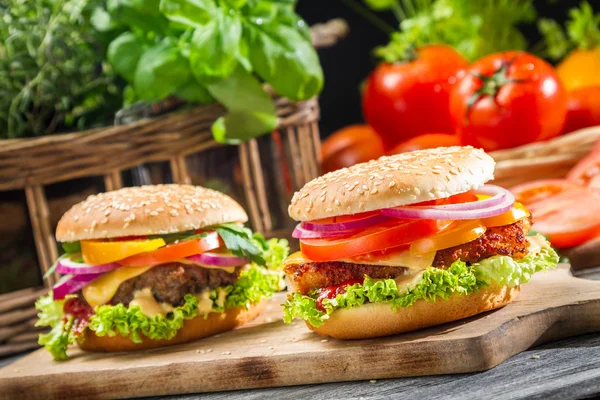 Closeup of two homemade burgers made from fresh vegetables — Stock Photo, Image