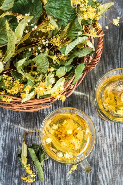 Summer lime tea with honey served in the garden — Stock Photo, Image