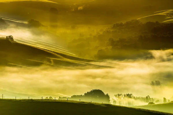 Prados nebulosos pela manhã, Toscana — Fotografia de Stock