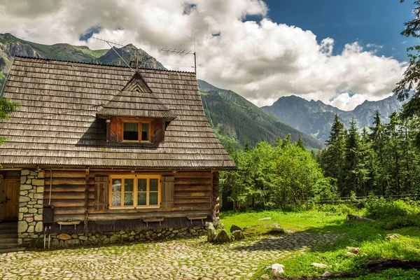 Chalet forestier en bois dans les montagnes — Photo