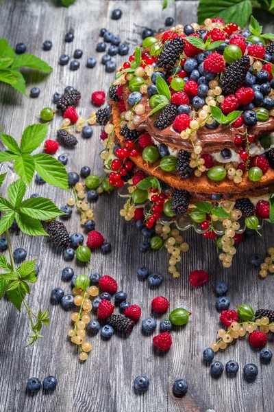 新鮮なの野生のベリー果実の作ったケーキ — ストック写真