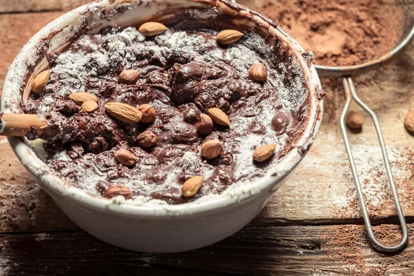 Closeup of homemade chocolate with almonds — Stock Photo, Image