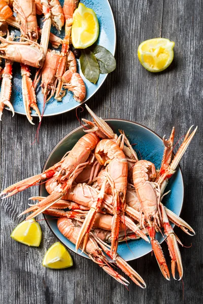 Feshly vařené krevety na talíři — Stock fotografie