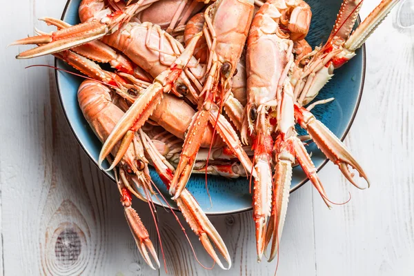 Feshly vařené krevety na talíři — Stock fotografie