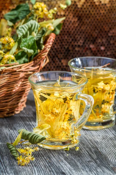 Chá feito de limão e mel servido no jardim — Fotografia de Stock