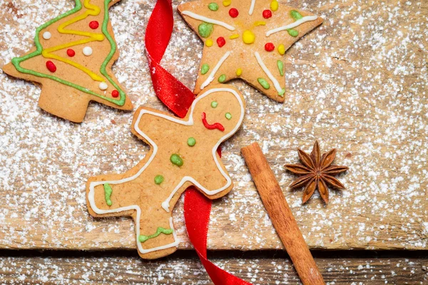 Gingerbread Man on a red ribbon — Stock Photo, Image