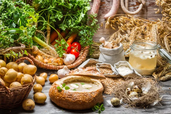 Ingrediënten voor zelfgemaakte zure soep — Stockfoto