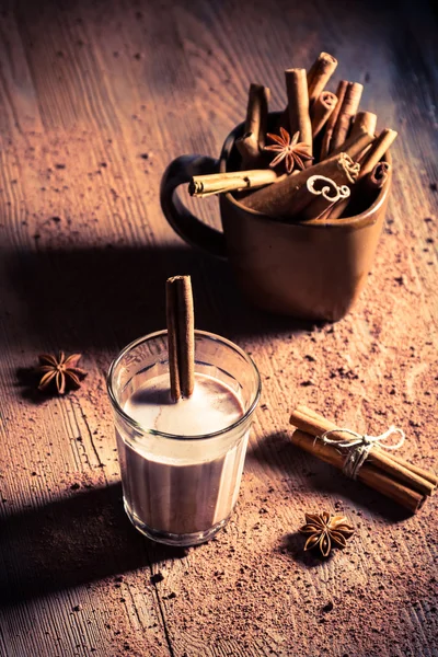 Leche con cacao y canela — Foto de Stock