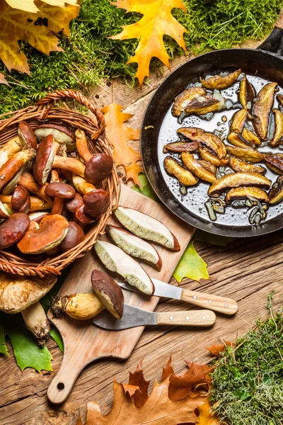 Setas silvestres en una canasta preparada para la cena —  Fotos de Stock