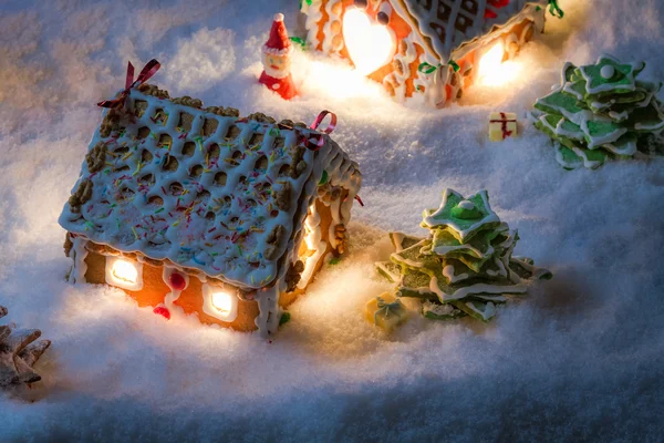 Gingerbread home at the night in winter — Stock Photo, Image