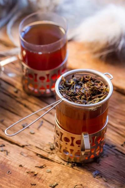 Hot tea brewed in the old style — Stock Photo, Image