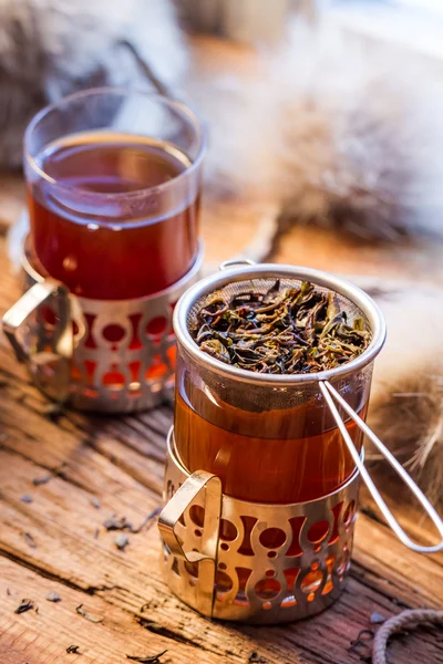 Hot tea brewed in the old style — Stock Photo, Image