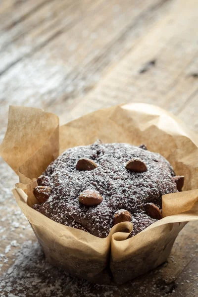 Closeup of chocolate muffin with sugar — Stock Photo, Image