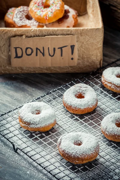 Donuts with powder sugar — Stock Photo, Image