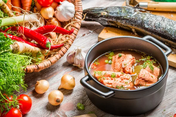 Taze malzemelerle balık çorbası — Stok fotoğraf