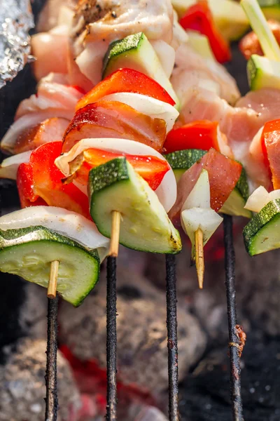 Closeup of skewers with vegetables on the grill — Stock Photo, Image