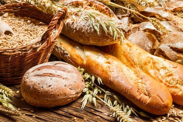 Various types of bread in a baker pantry — Stock Photo, Image