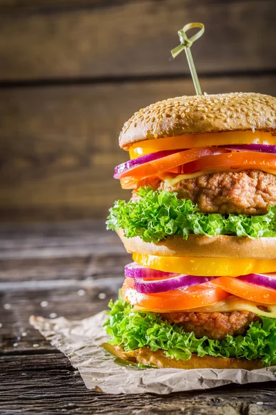 Double-decker homemade hamburger — Stock Photo, Image