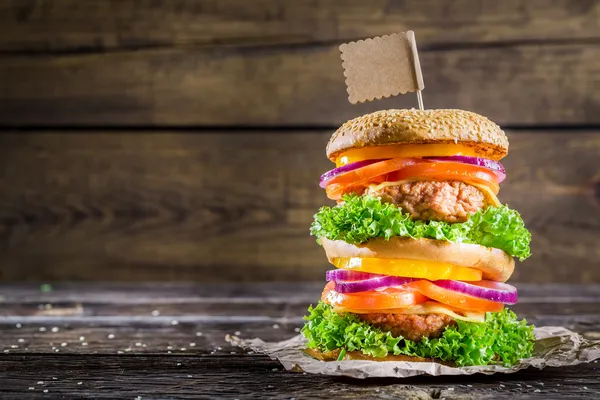 Tasty and big double-decker burger — Stock Photo, Image