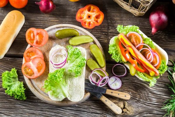 Ingredients for homemade hot dog — Stock Photo, Image