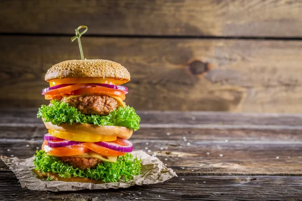 Big and tasty double-decker burger — Stock Photo, Image