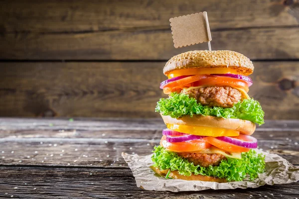 Enjoy your double-decker burger — Stock Photo, Image