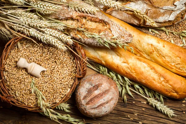 Různé druhy čerstvých upečeného chleba s obilím — Stock fotografie