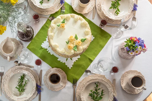 View of the decorated table for four guests — Stock Photo, Image