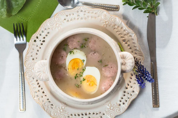 Countryside sour soup with eggs — Stock Photo, Image