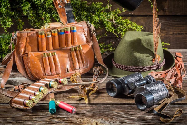 Bag with bullets in a hunting lodge — Stock Photo, Image