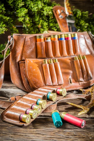 Cartridge belt and bag hunting — Stock Photo, Image