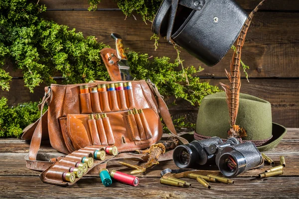 Hunting equipment in a house forester — Stock Photo, Image