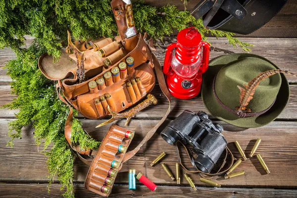 Forester lodge full of equipment for hunting — Stock Photo, Image