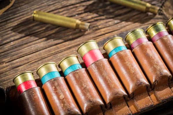 Closeup of belt with hunter bullets — Stock Photo, Image