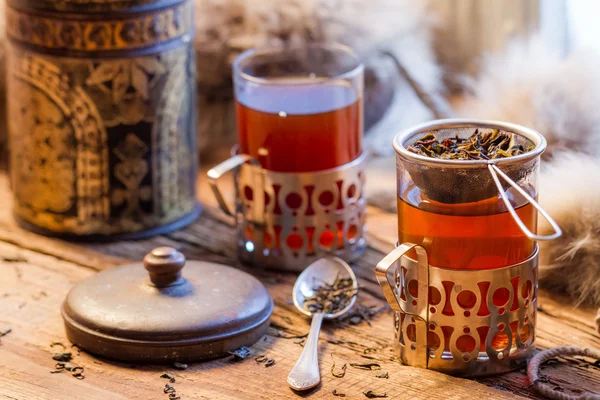 Hot tea brewed in the old style — Stock Photo, Image