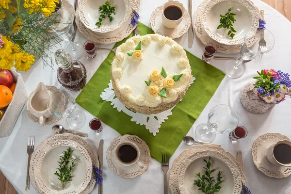 View of the decorated table for four guests — Stock Photo, Image