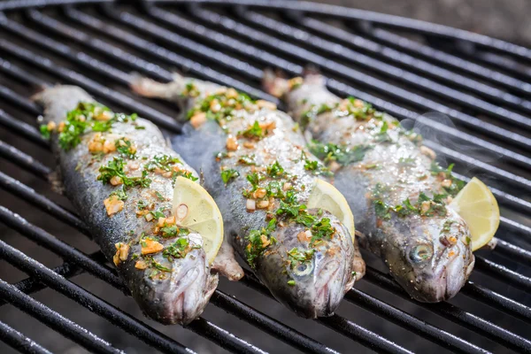 Poisson cuit au four avec citron et épices — Photo