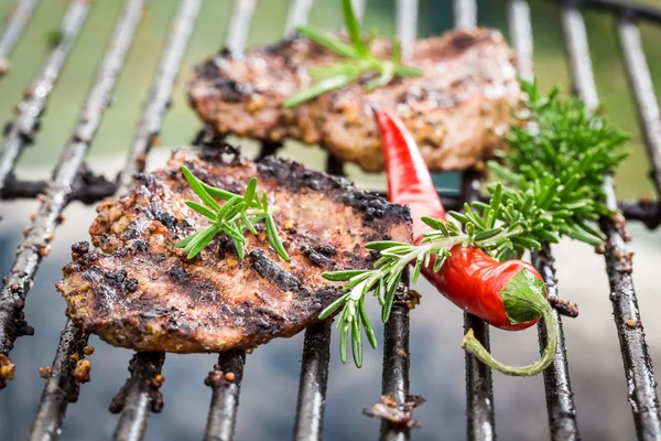 Grilled steak with chilli and rosemary — Stock Photo, Image