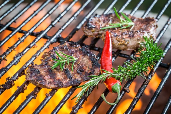 Steak rôti sur la grille du feu — Photo