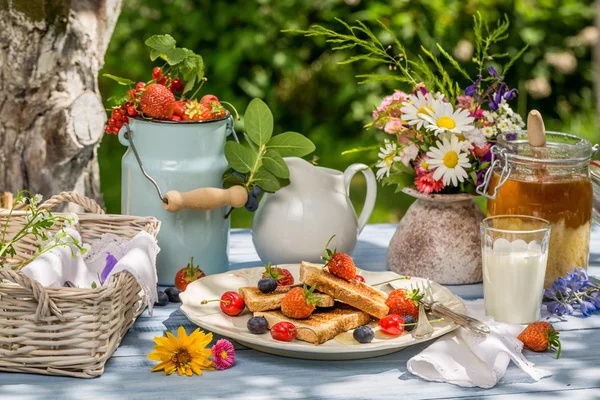 Sommarfrukost i trädgården — Stockfoto