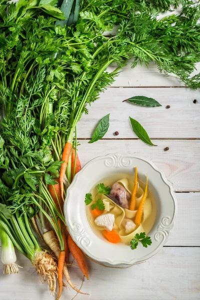 自家製チキン ヌードル スープ — ストック写真