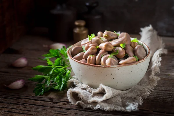 Healthy Boiled Broad Beans Garlic Parsley Summer Bowl Full Broad — Stock Photo, Image