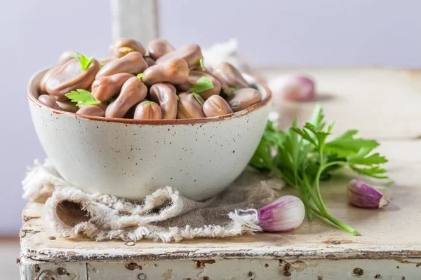 Healthy Boiled Broad Beans Perfect Snack Summer Bowl Full Broad — Stock Photo, Image