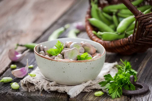 Delicious Broad Beans Parsley Garlic Healthy Country Snack Boiled Broad — Stock Photo, Image