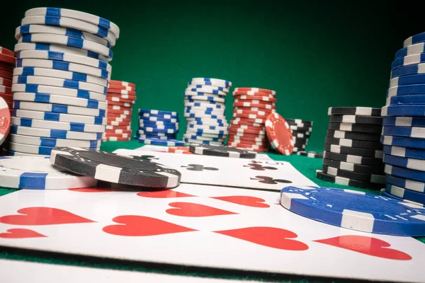 Closeup Gambling Table Cards Chips Texas Holdem Texas Holdem Poker — Stock Photo, Image