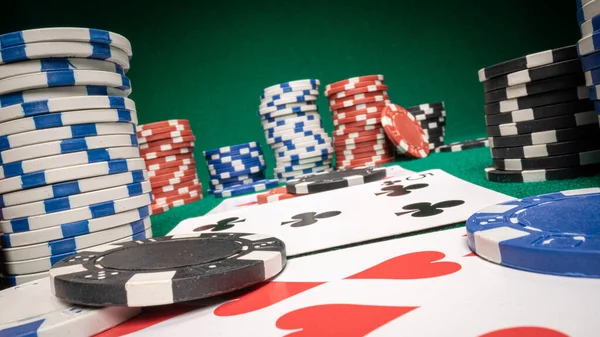 Green Gambling Table Game Poker Game Texas Holdem Poker Game — Stock Photo, Image