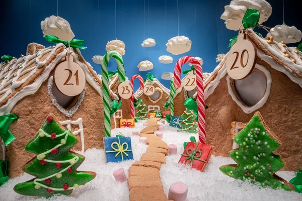 Precioso Pueblo Jengibre Navidad Con Nubes Merengue Golosinas Pueblo Pan — Foto de Stock